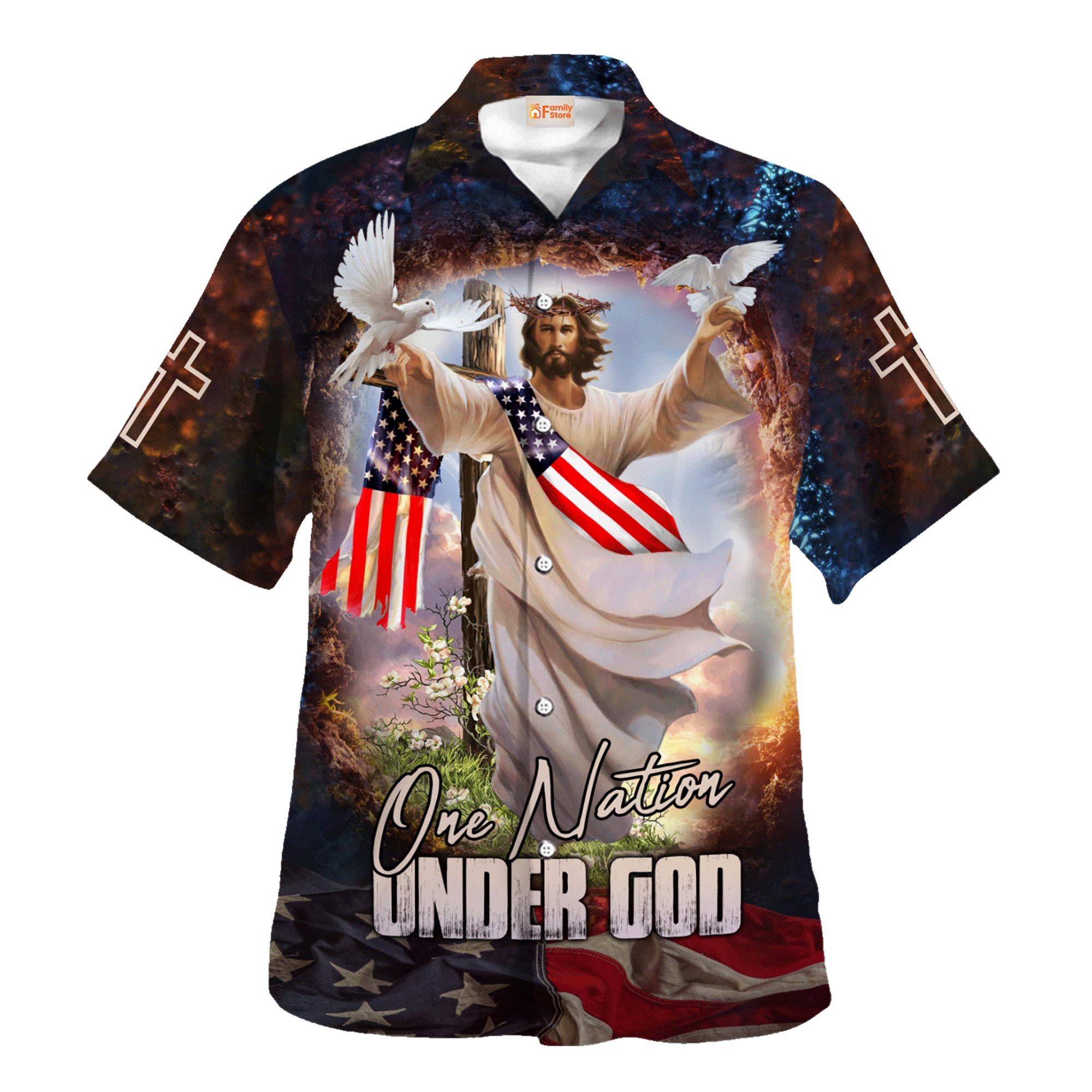 Jesus One Nation Under God Dove Hawaiian Shirt