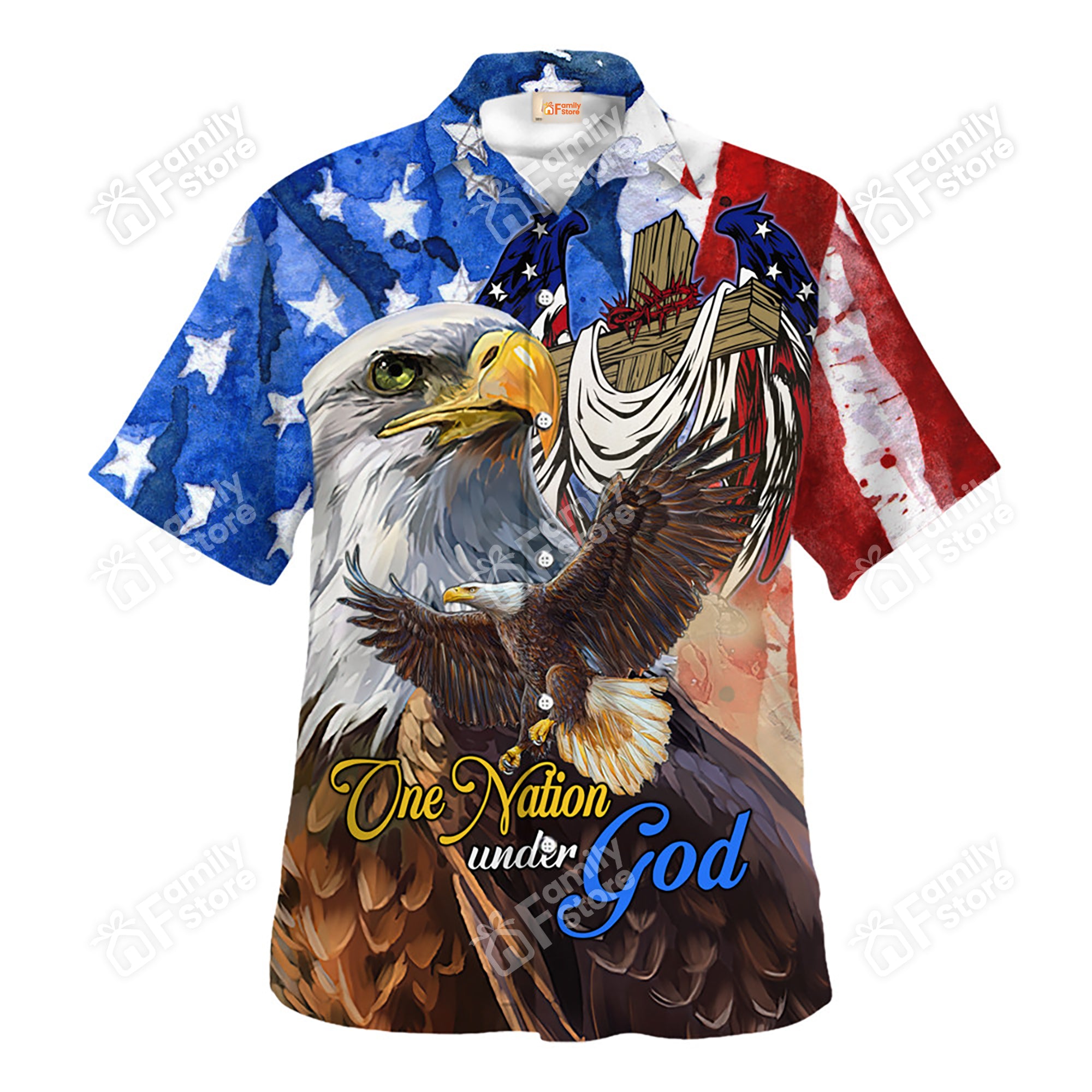 Jesus One Nation Under God Eagle Hawaiian Shirt