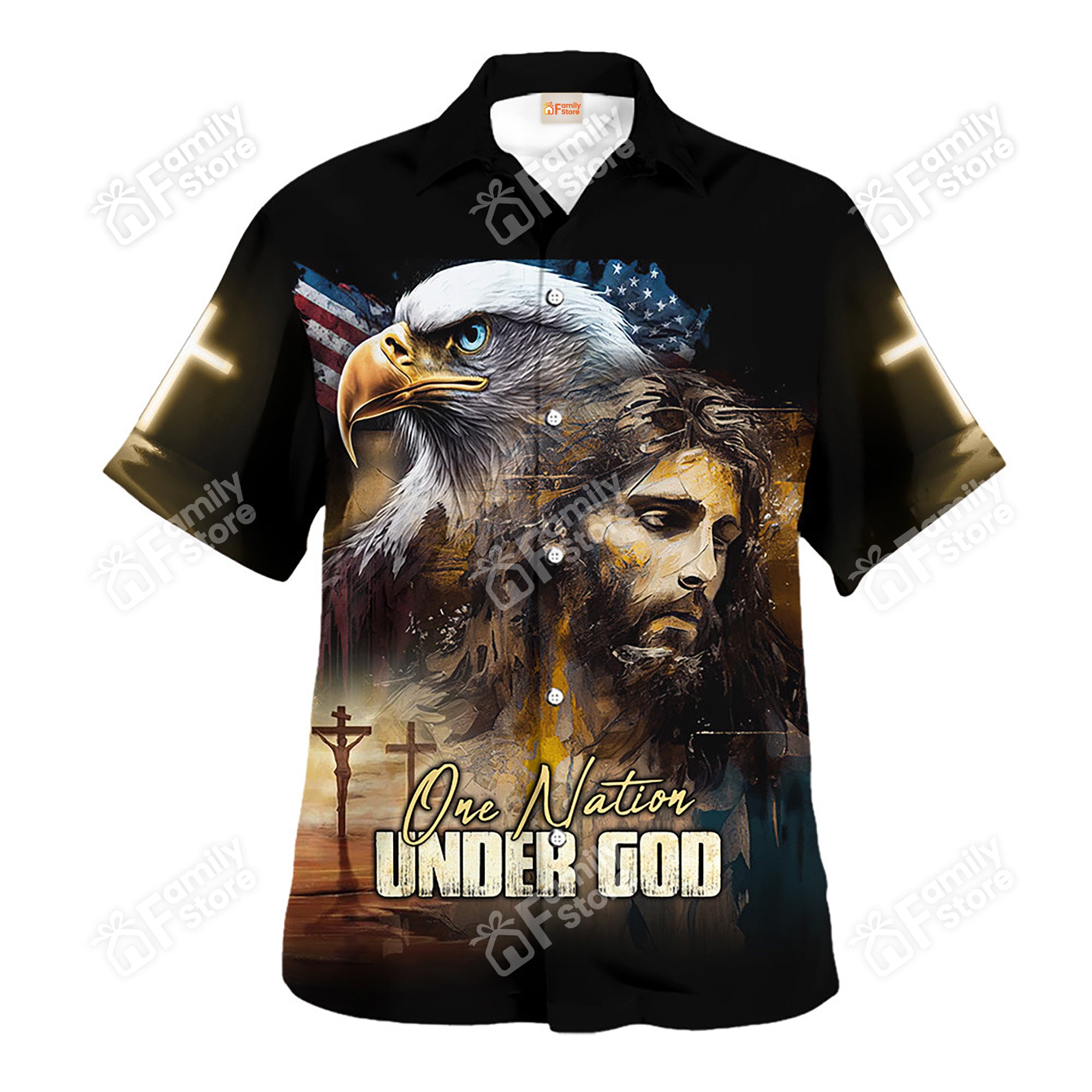 Jesus One Nation Under God Eagle Independence Hawaiian Shirt