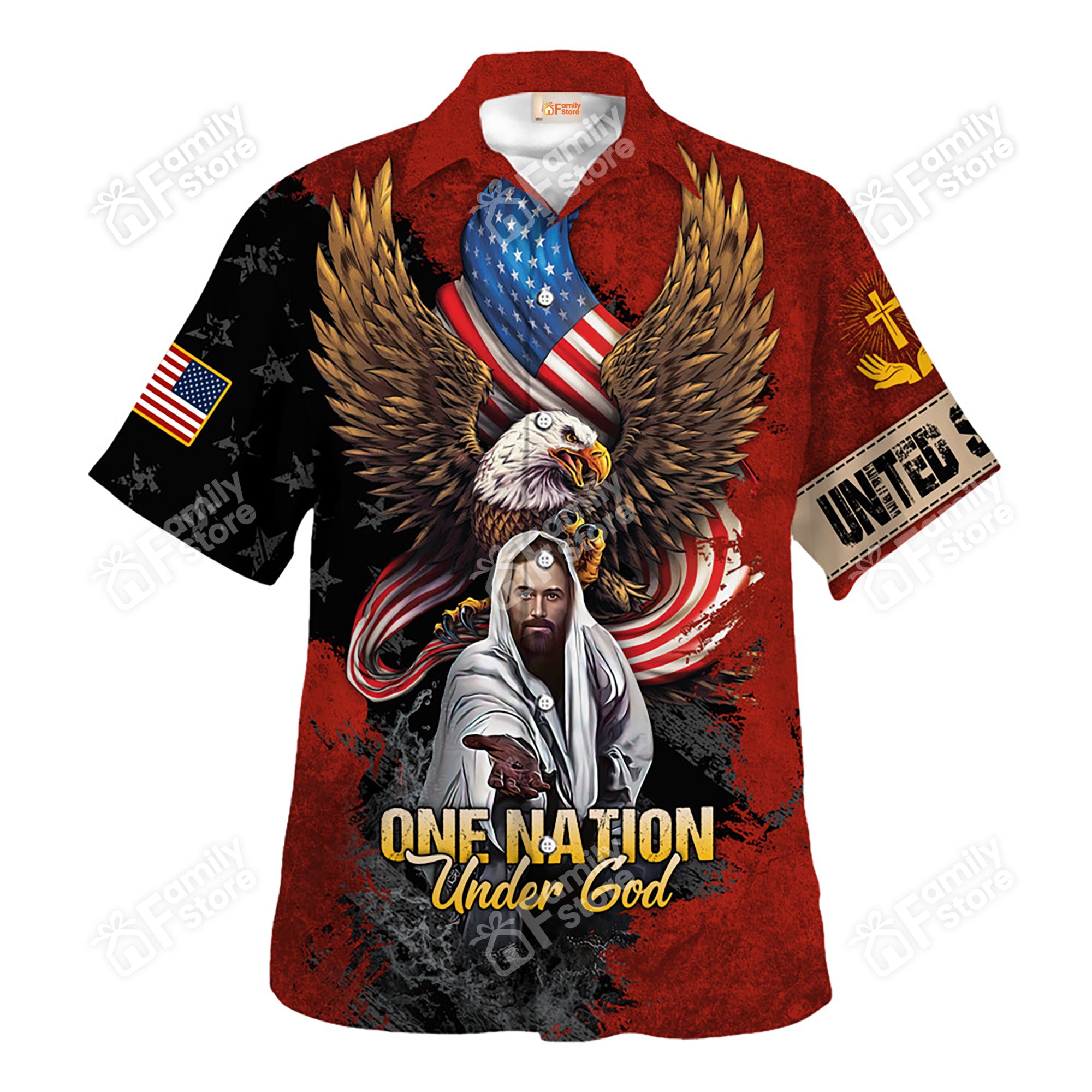 Jesus One Nation Under God Red Hawaiian Shirt