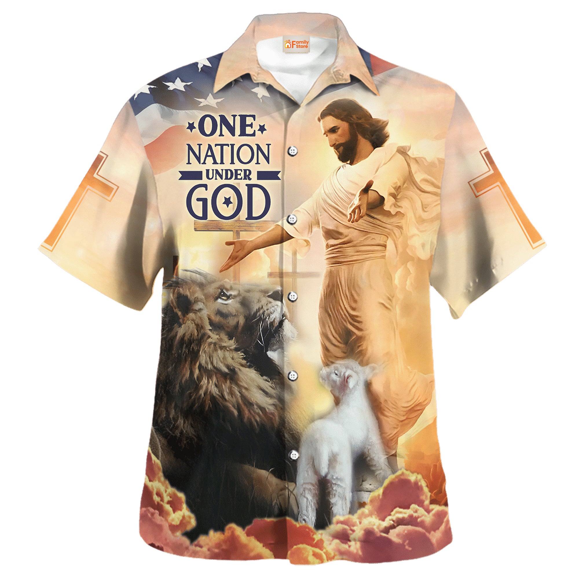 Jesus One Nation Under I God, Goat, Lion Hawaiian Shirt