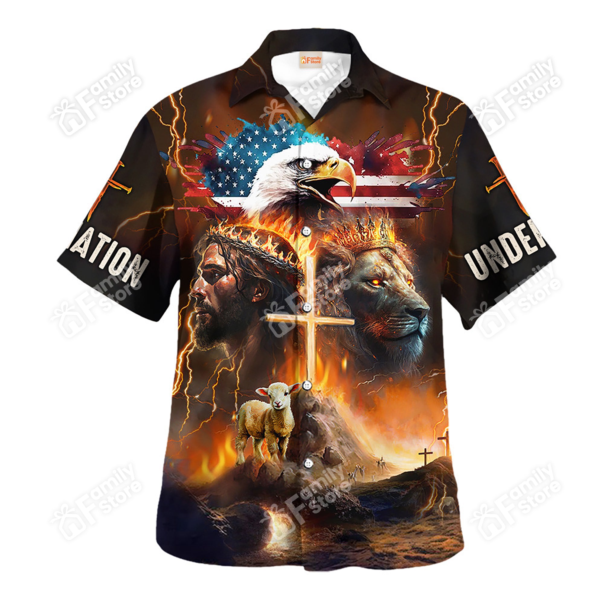 Jesus One Nation Under, Mascot Hawaiian Shirt