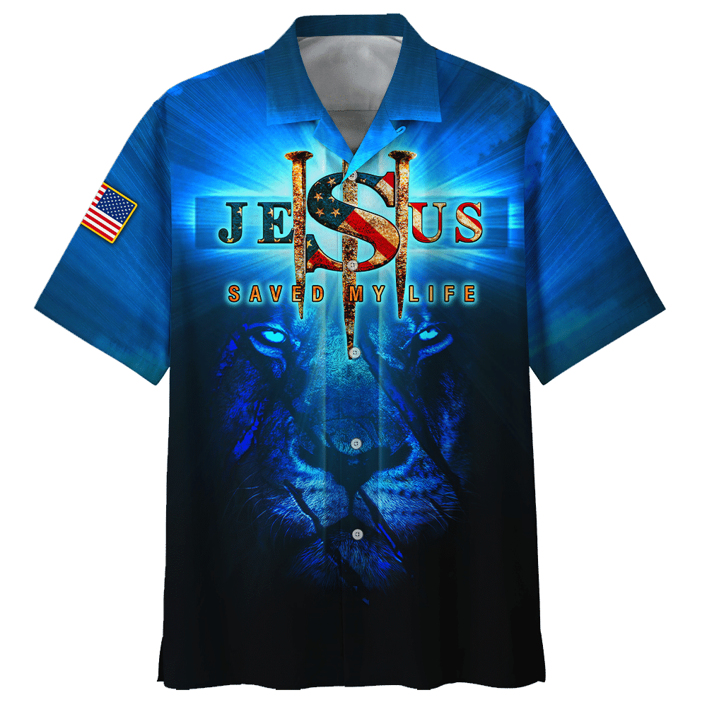 Jesus Saved My Life Blue Lion Hawaiian Shirt