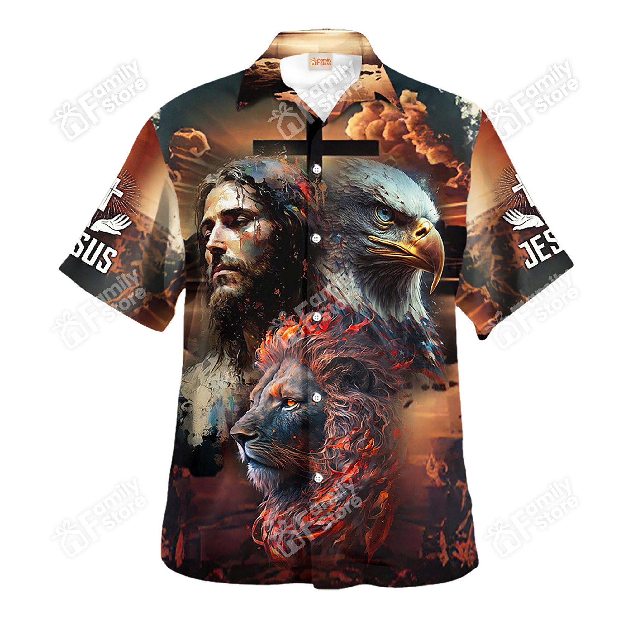 Jesus With Lion And Eagle Hawaiian Shirt