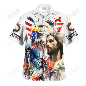 Jesus With Statue of Liberty America Hawaiian Shirt