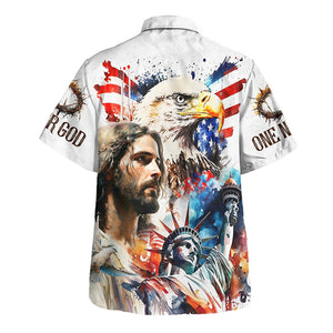 Jesus With Statue of Liberty America Hawaiian Shirt