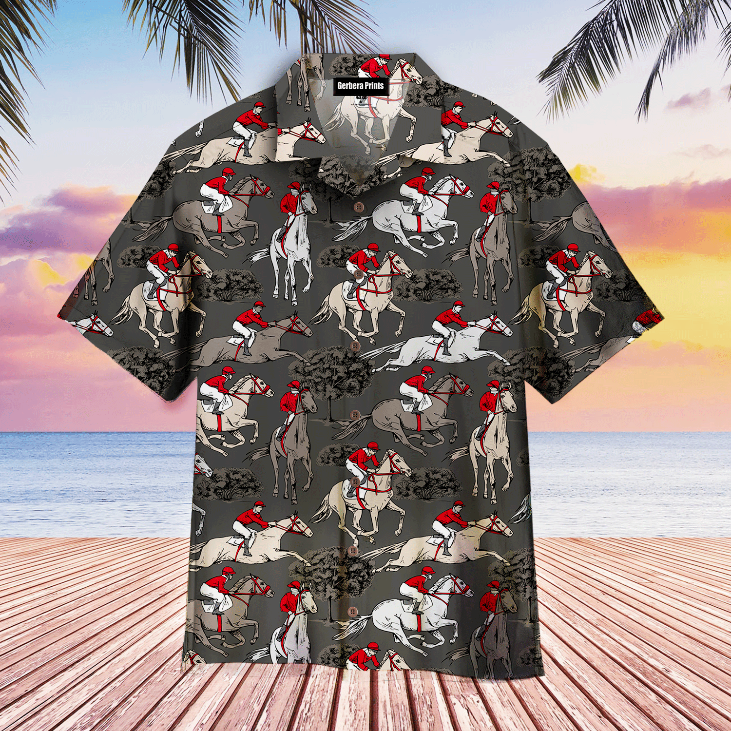 Kentucky Derby Horse Racing Grey Aloha Hawaiian Shirts For Men, Women