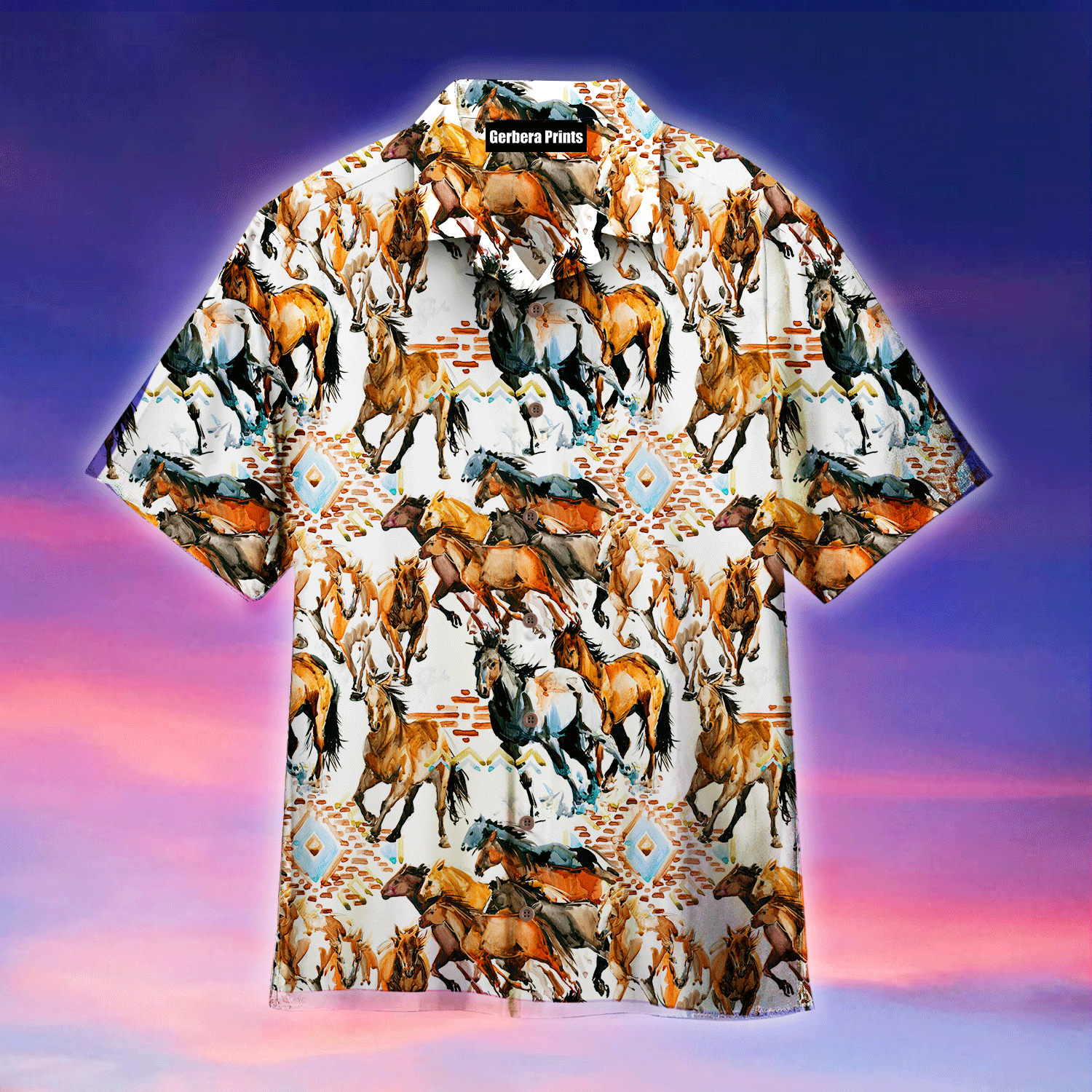 Kentucky Derby Running Wild Horse With Tribal Texture Aloha Hawaiian Shirt