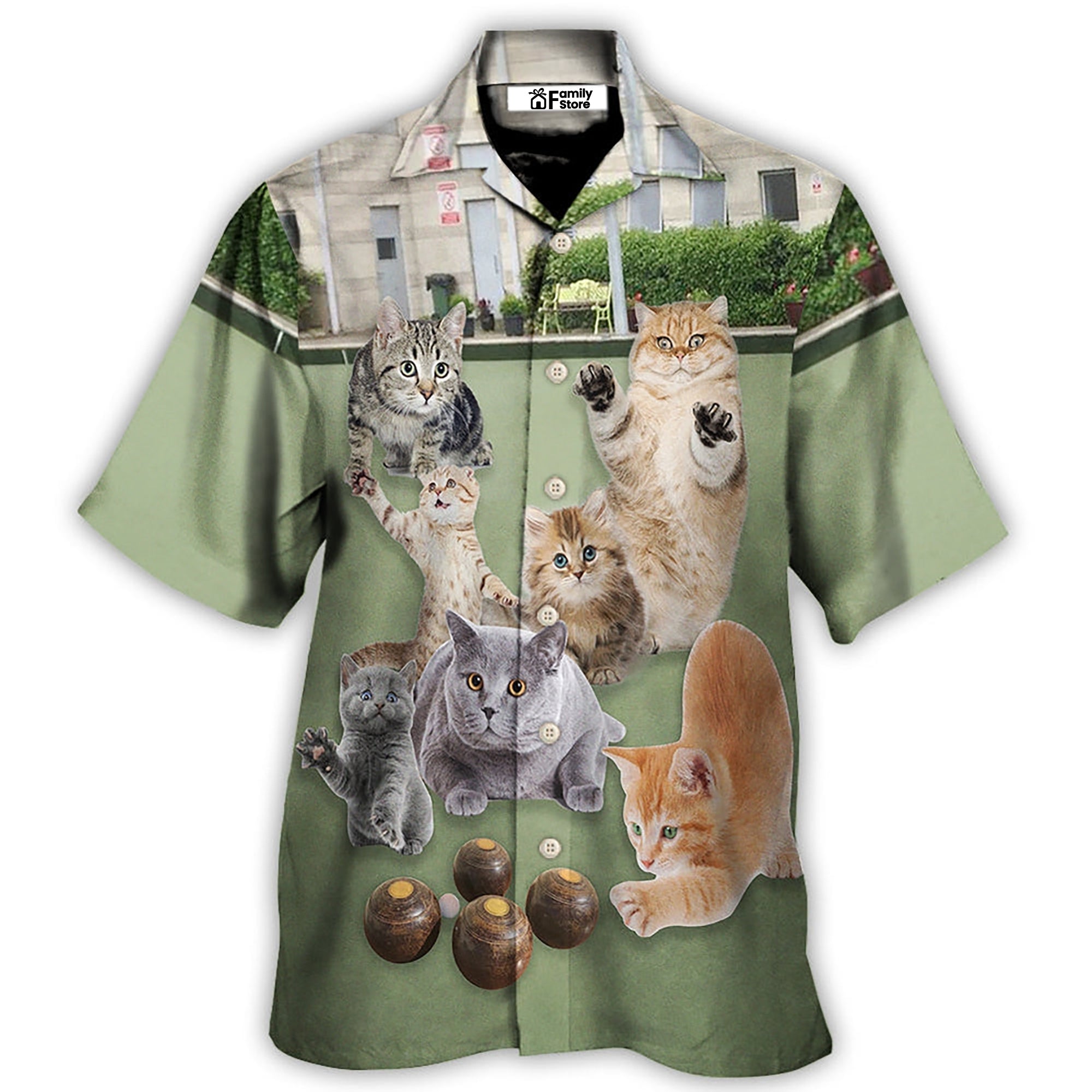 Lawn Bowling Cat Play In Yard - Hawaiian Shirt