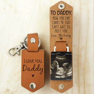 Daddy Can't Wait To Meet You From The Bump - Personalized Leather Photo Keychain