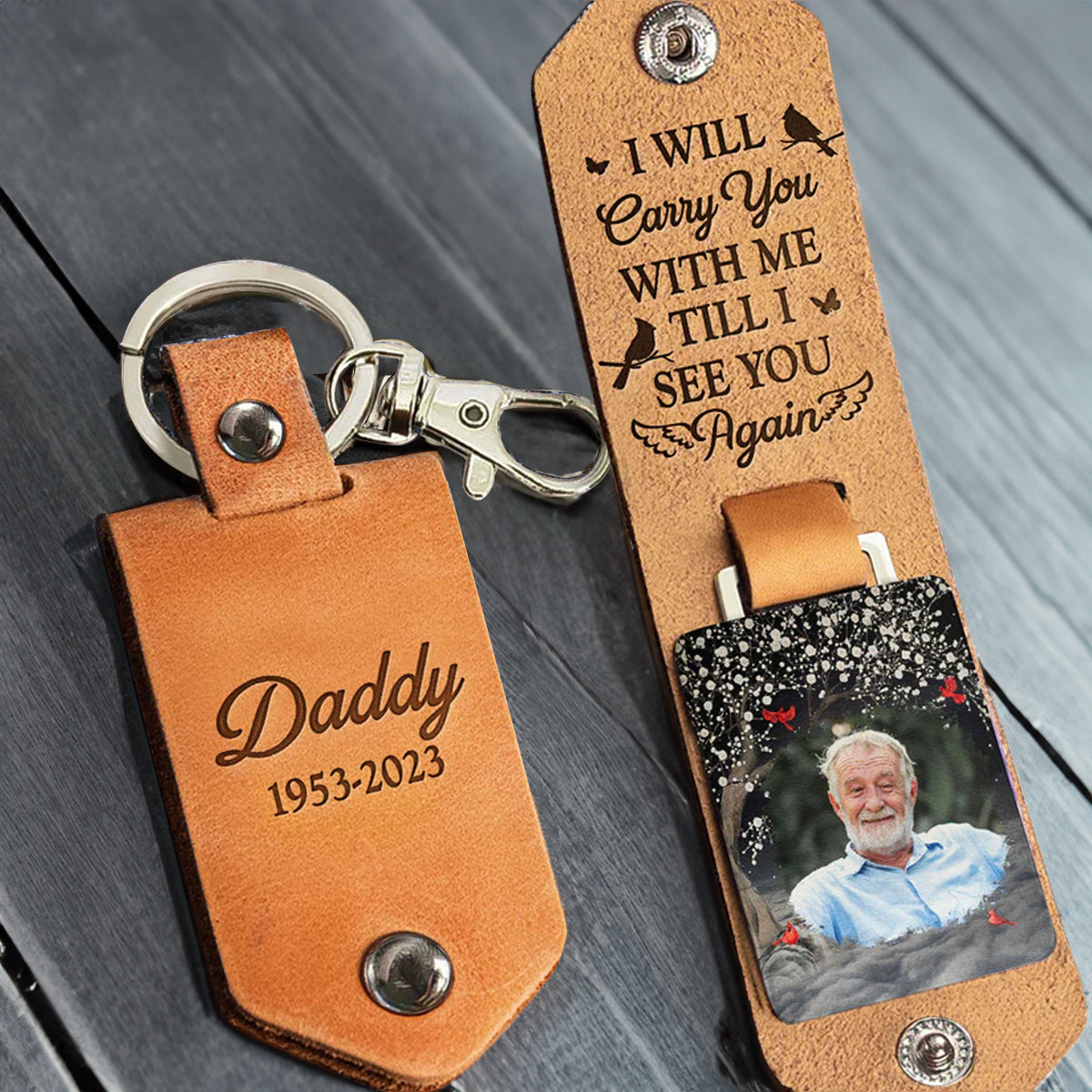 Custom Photo Until I See You Again Memorial - Gift For Family - Personalized Leather Photo Keychain