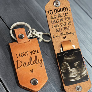 Daddy Can't Wait To Meet You From The Bump - Personalized Leather Photo Keychain