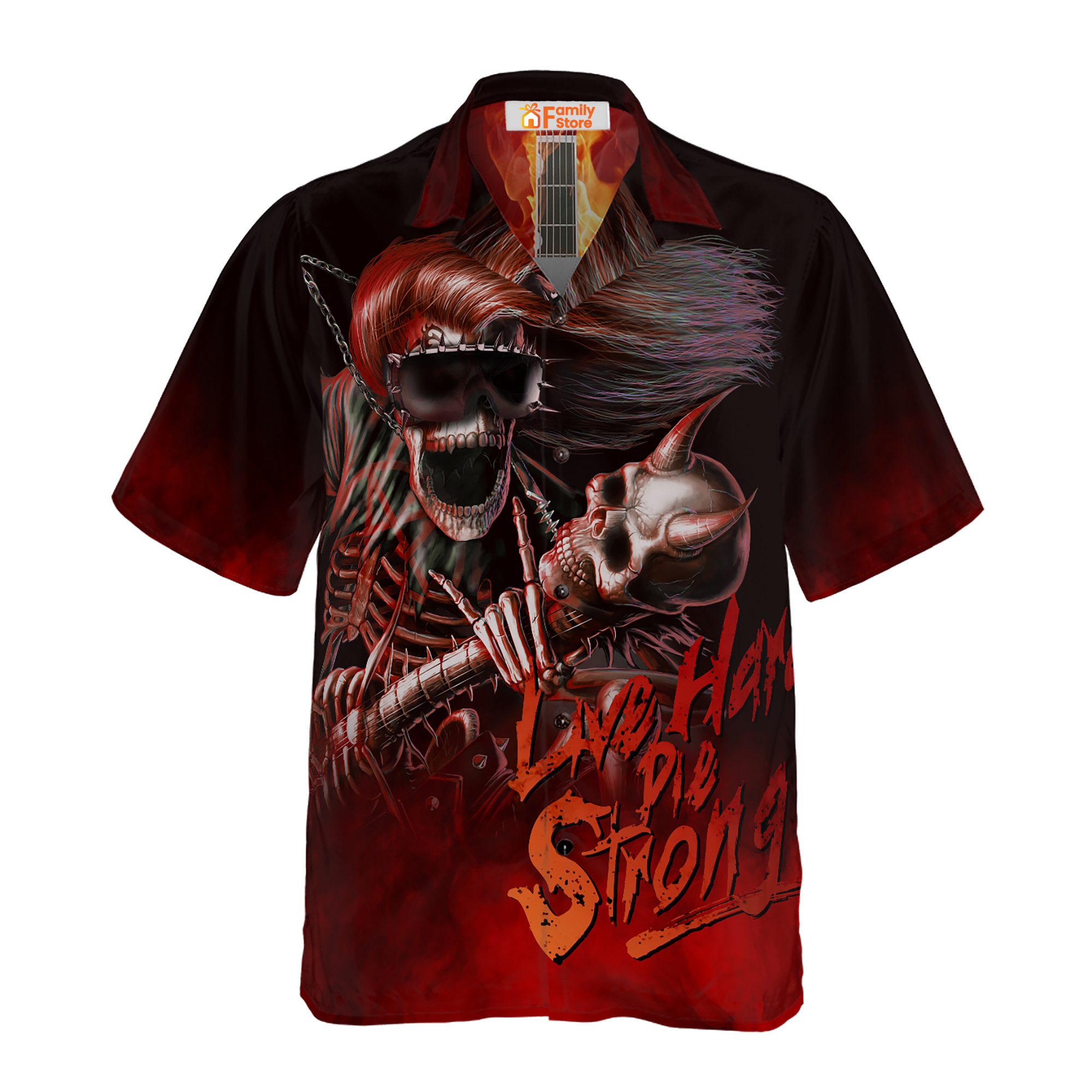 Live Hard Die Strong Burning Guitar Hawaiian Shirt