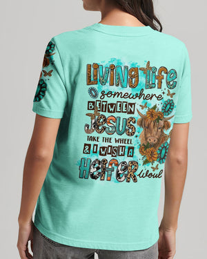 Living Life Somewhere Between Jesus Cow - Women's All Over Print Shirt - AT407001