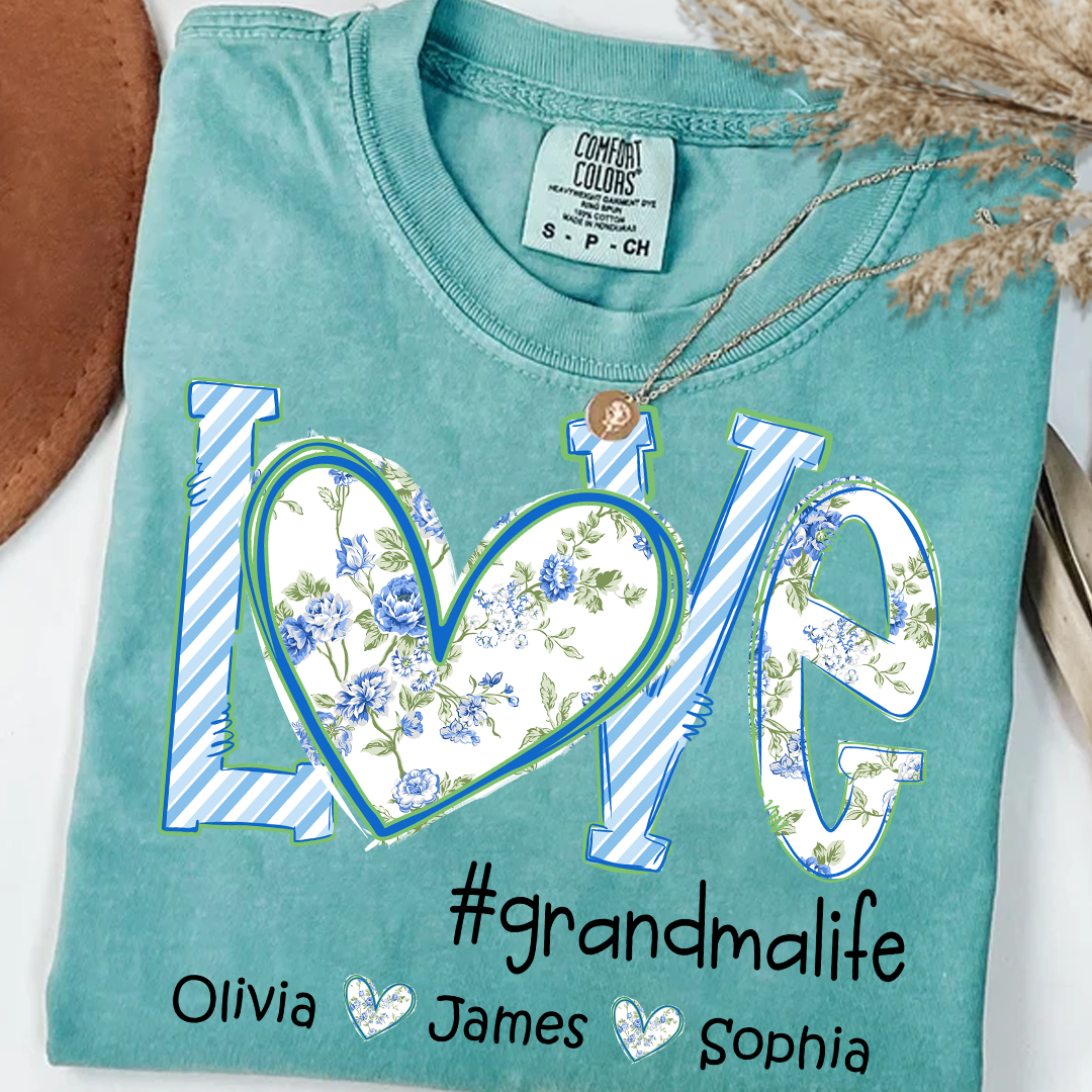 Love grandmalife Personalized Grandma Shirt Floral Print Comfort Colors Tee Custom Grandmother Gift with Grandkids Names_Seafoam_S 1 lULbJ