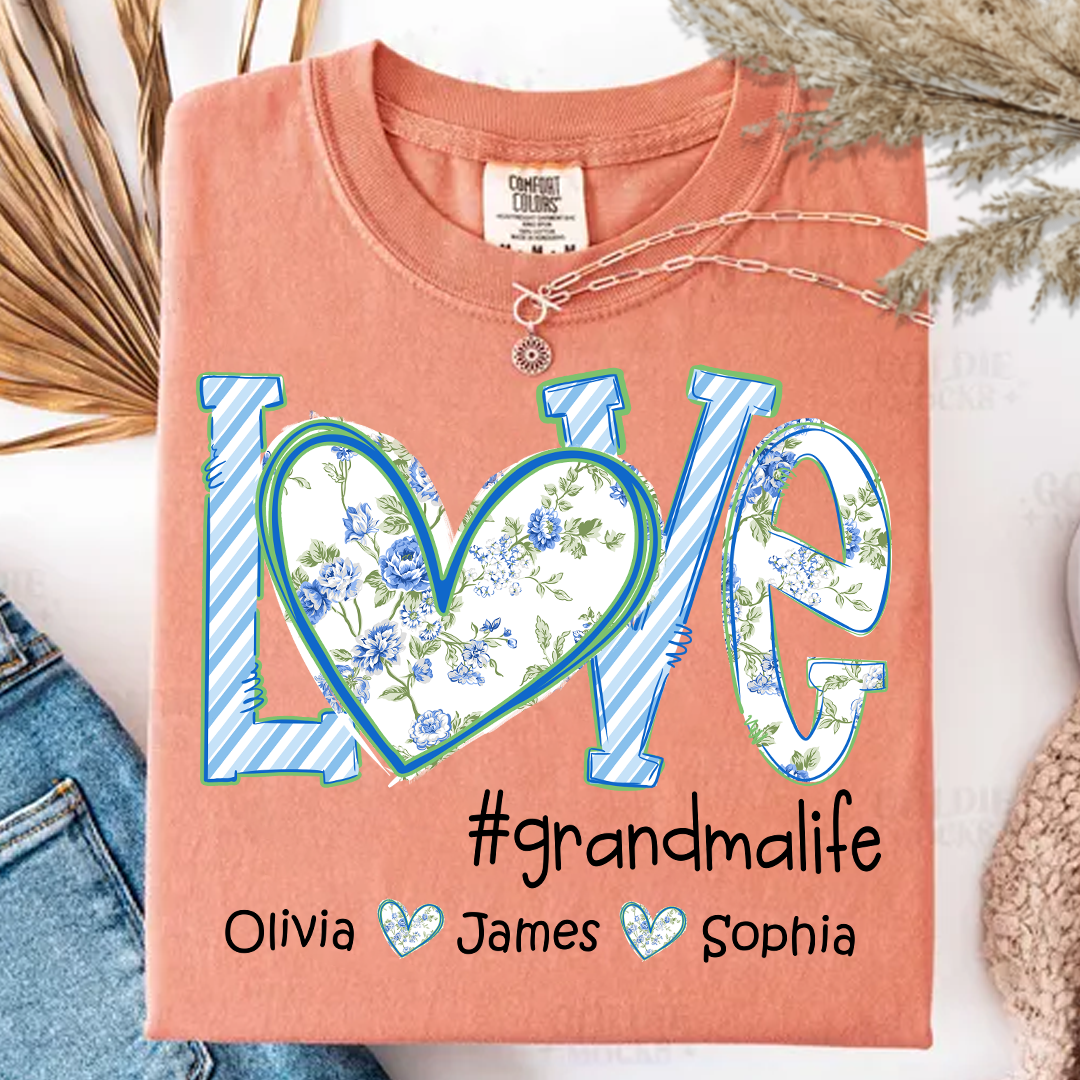 Love grandmalife Personalized Grandma Shirt Floral Print Comfort Colors Tee Custom Grandmother Gift with Grandkids Names_Terracotta_S 1 OQAZc