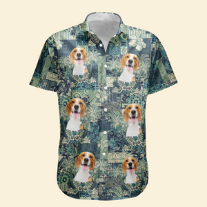 Custom Photo Pet Funny With Hibiscus And Palm Tree Pattern - Personalized Hawaiian Shirt