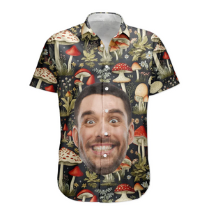 Custom Face Photo Funny With Magic Mushrooms Pattern - Personalized Hawaiian Shirt