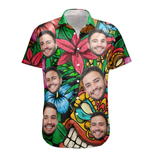 Custom Photo Funny Pet Family Friends Tiki Bar Colorful - Personalized Hawaiian Shirt