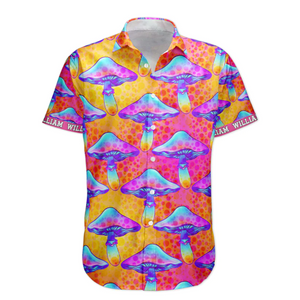 Custom Name With Poisonous Mushroom Pattern - Personalized Hawaiian Shirt