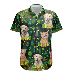 Custom Photo Funny Pet St.Patrick's Day Shamrock Paws - Personalized Hawaiian Shirt