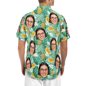 Custom Photo Face With Pineapple Green Tropical - Personalized Hawaiian Shirt