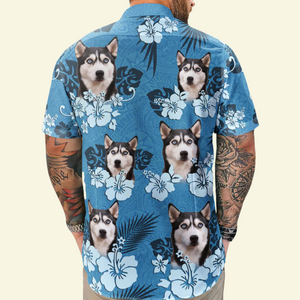 Custom Photo Face Funny Photo Tropical Hibiscus - Gift For Dog Lovers - Personalized Hawaiian Shirt