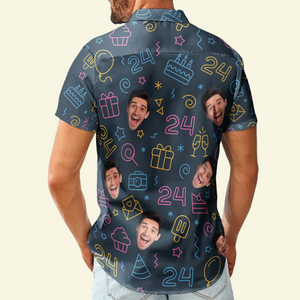 Custom Photo Birthday Neon Party Face Funny - Personalized Hawaiian Shirt
