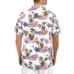 Custom Photo Best Dog Dad US Flag - Gift For Dog Lovers - Personalized Hawaiian Shirt