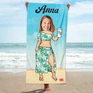 Custom Face Funny Chibi Family - Gift For Friend, Family - Personalized Beach Towel