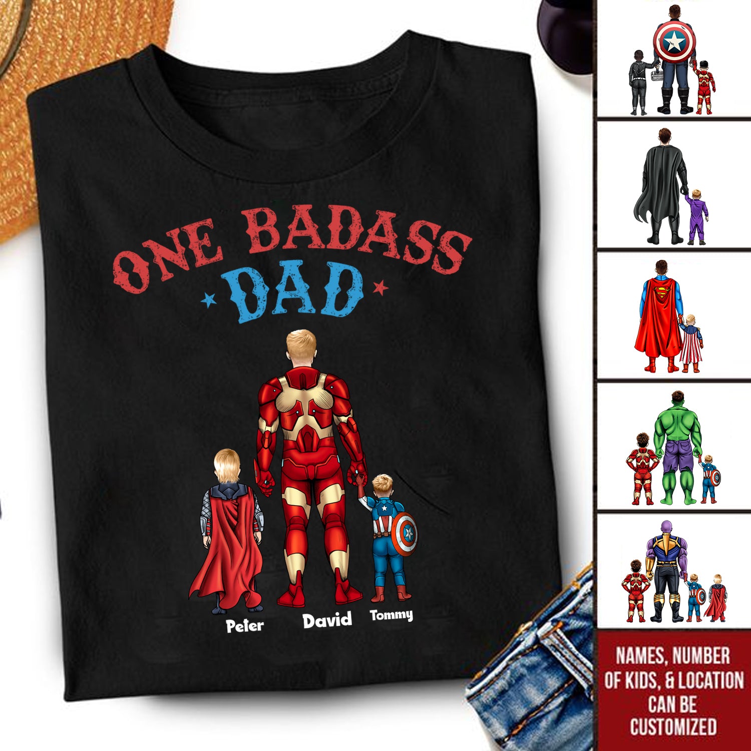 Super Hero One Badass Dad - Gift For Father's Day - Personalized TShirt