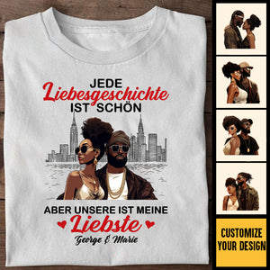 Liebesgeschichte Ist Schön Love Story Is Beautiful Black African - Personalized Shirt - Gift For Couple, Husband Wife, Anniversary, Engagement, Wedding, Marriage Gift - GR5 NH96