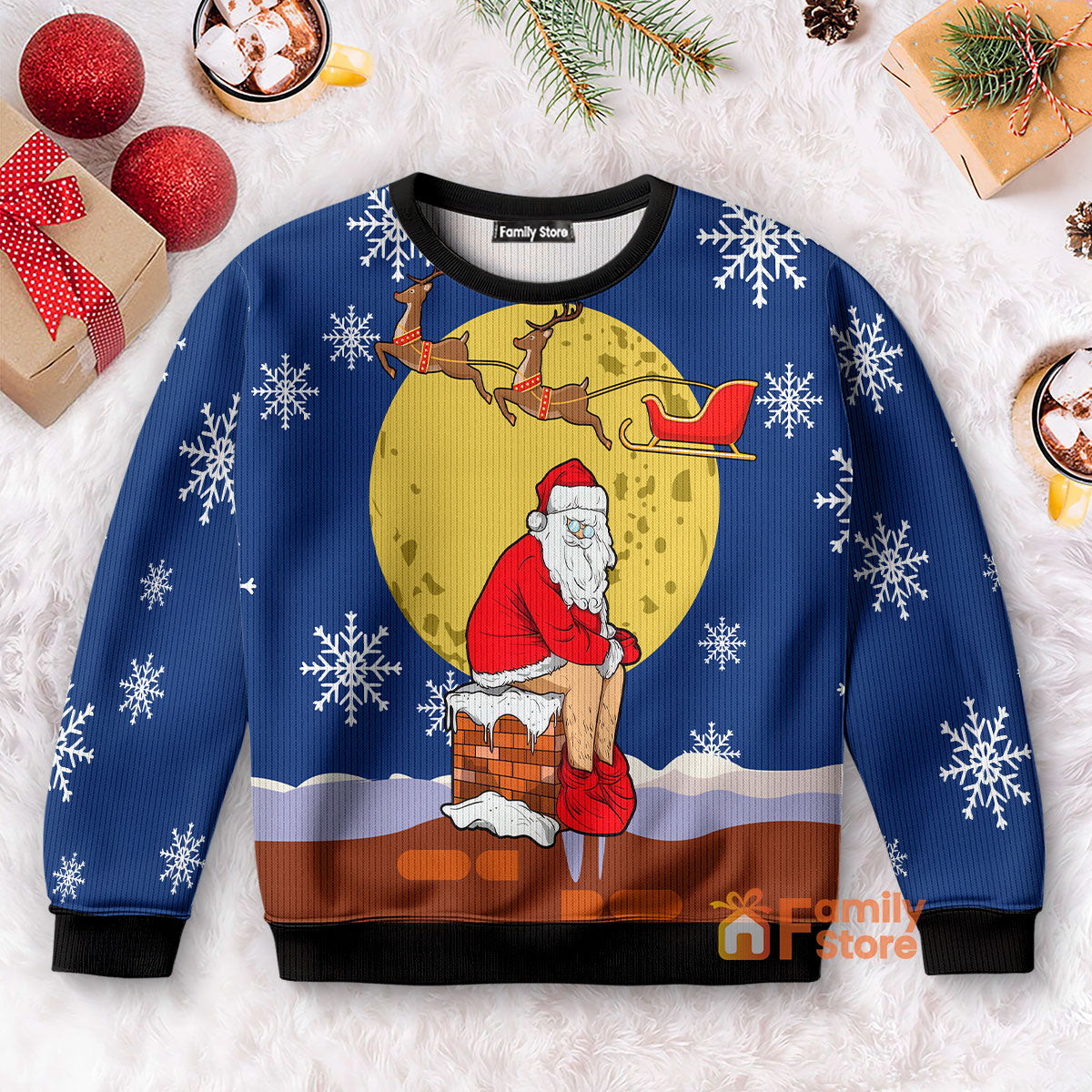 Funny Santa Xmas Reindeer Blue Ugly Sweater For Men And Women