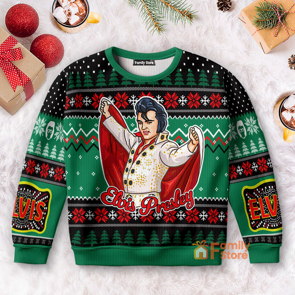 Elvis Presley Belt Buckle Sign With Rhinestone  - Ugly Christmas Sweater
