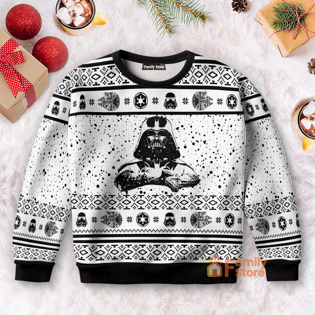 Christmas Star Wars Darth Vader Black And White Ugly Sweaters