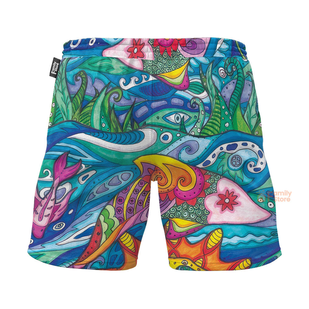 Hippie Fish In The Sea And The Sun - Beach Short For Men, Women
