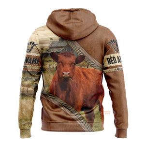 Personalized Name Uni Farm Red Angus Cattle Light Brown Hoodie