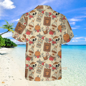 Retro Drink Tiki Skull Print Short Sleeve Shirt Casual Hawaiian Aloha Shirt