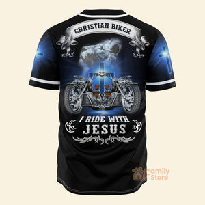 FamilyStore I Ride With Jesus Christian Biker - Baseball Jersey