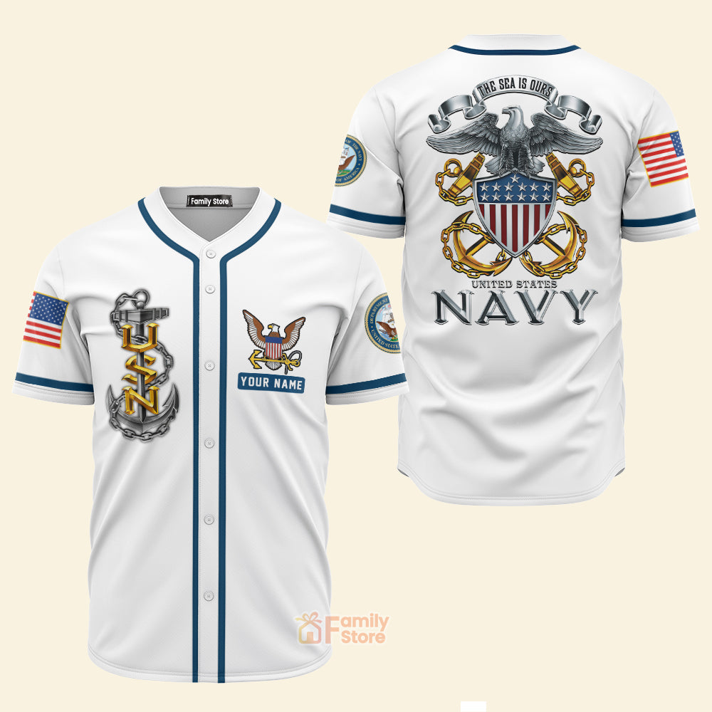 FamilyStore US Navy Veteran White Color - Personalized Baseball Jersey Shirt