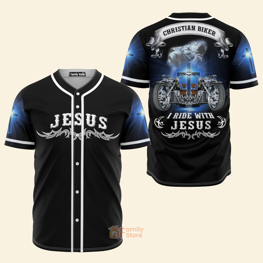 FamilyStore I Ride With Jesus Christian Biker - Baseball Jersey