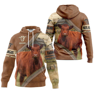 Personalized Name Uni Farm Red Angus Cattle Light Brown Hoodie