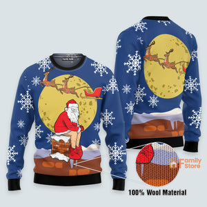 Funny Santa Xmas Reindeer Blue Ugly Sweatshirt For Men And Women