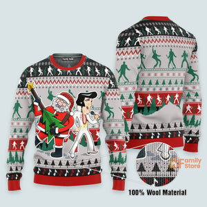 Elvis Presley With Santa  - Ugly Christmas Sweater