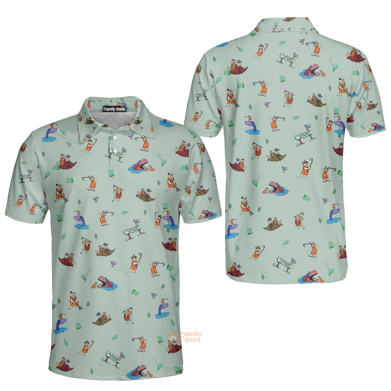 Fred Flintstone Playing Golf Pattern - Polo Shirt For Men