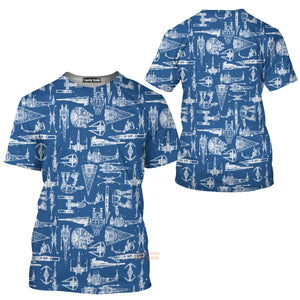 Star Wars Blue Space Ships - 3D T-shirt