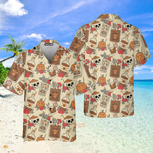 Retro Drink Tiki Skull Print Short Sleeve Shirt Casual Hawaiian Aloha Shirt