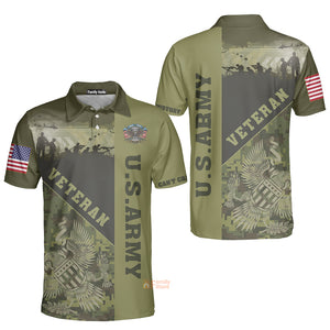US Army Veterans Can't Change History Green Patriotic Polo Shirt
