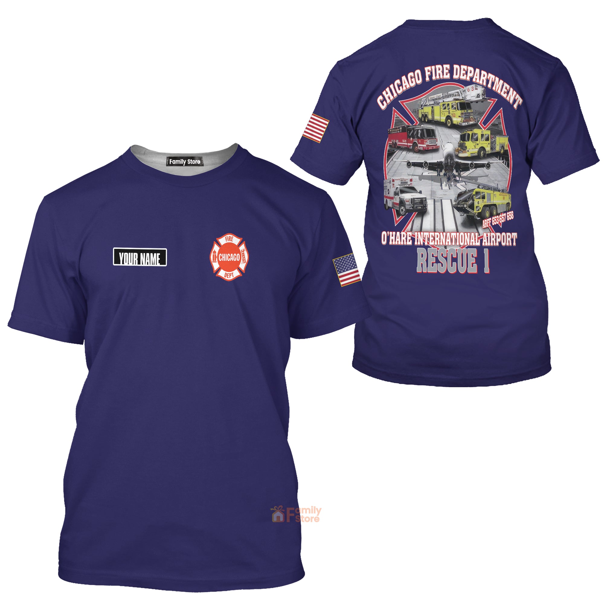 Personalized Veterans Chicago Fire Dept. Rescue 1 T-Shirt