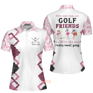 Personalized Womens We're More Than Just Golf Friends Flamingo Leopard Polo Shirt